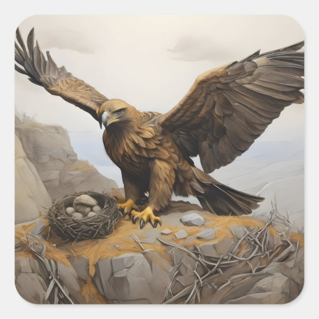 Goldadler im Nest Quadratischer Aufkleber (Vorderseite)