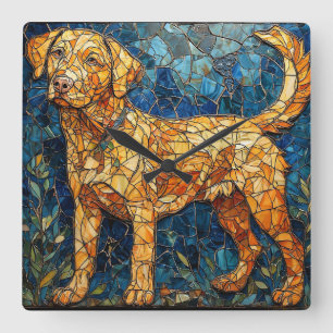 Goldador Hund Buntes Buntglas-Mosaik Quadratische Wanduhr
