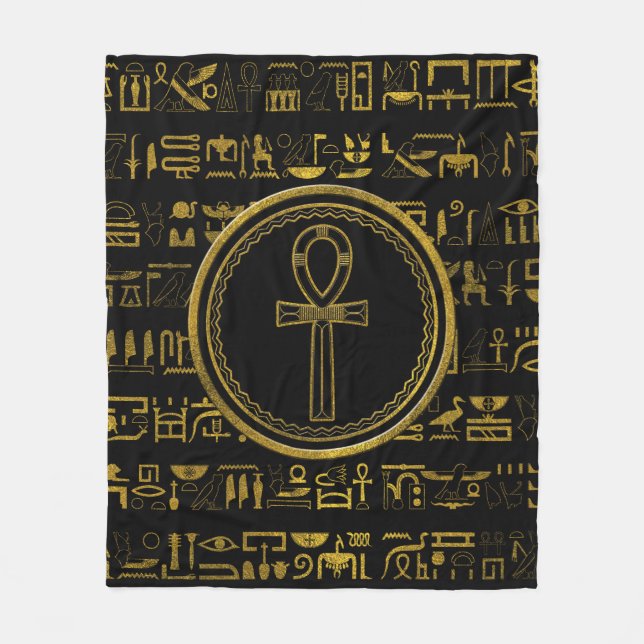 Goldägypter Ankh Quersymbol Fleecedecke (Vorderseite)