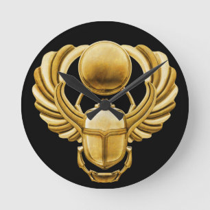 Goldägyptischer Scarab Runde Wanduhr