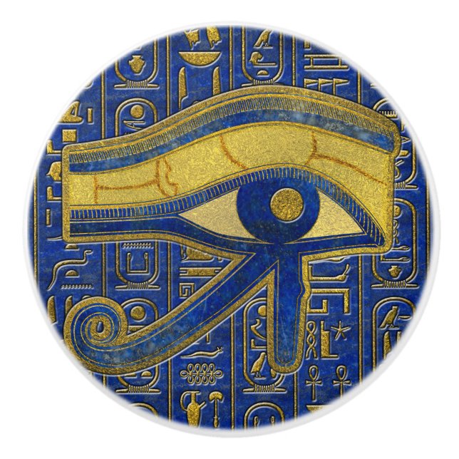 Goldägyptisches Auge von Horus - Wadjet Keramikknauf (Vorderseite)