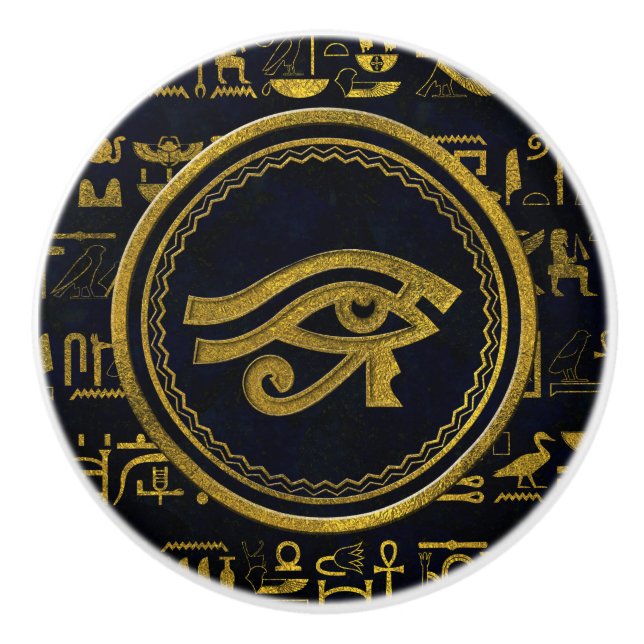 Goldägyptisches Auge von Horus - Wadjet Keramikknauf (Vorderseite)