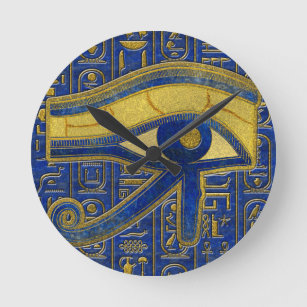 Goldägyptisches Auge von Horus - Wadjet Runde Wanduhr