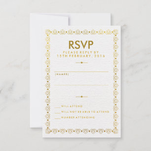 Goldan Art Deco Wedding RSVP Card Karte