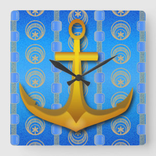 Goldanker-Cerulean Blau-Quadrat-Wanduhr Quadratische Wanduhr