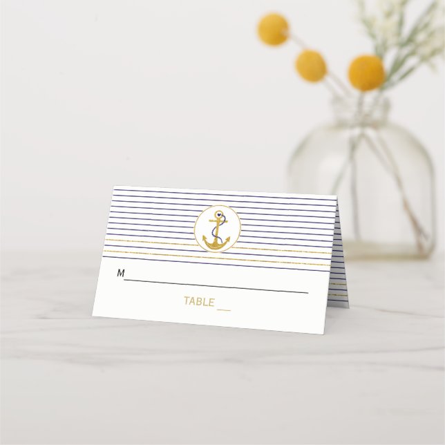 Goldanker Streifen nautische Hochzeitsbegleitung Platzkarte (Vorderseite)