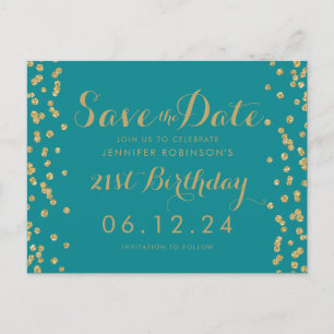 Goldaquamariner 21. GeburtstagSave the Date Ankündigungspostkarte