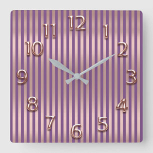 Goldarabic Number Purple Stripes Quadratische Wanduhr