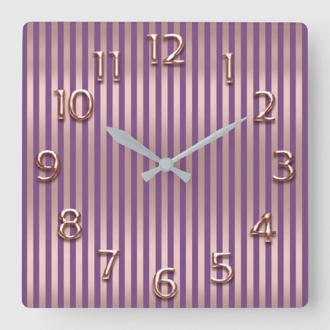 Goldarabic Number Purple Stripes Quadratische Wanduhr (Vorderseite)