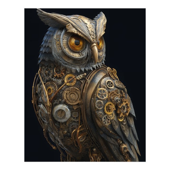 Goldäugige Steampunk-Eule Fotodruck (Vorne)