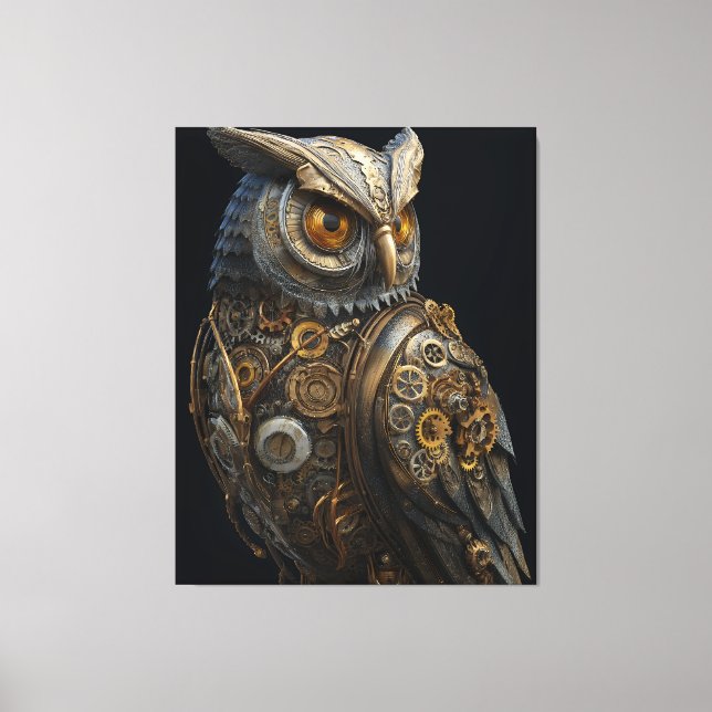 Goldäugige Steampunk-Eule Leinwanddruck (Vorderseite)