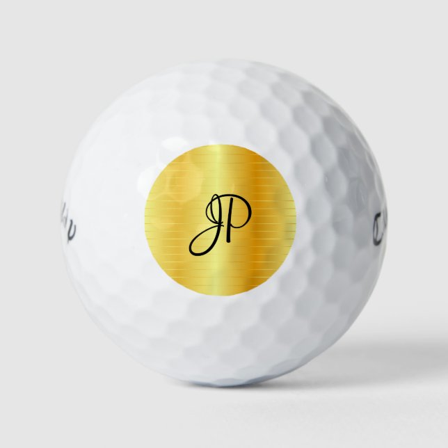 Goldaussehen Mit Monogramm Elegantname-Vorlage Golfball (Vorderseite)