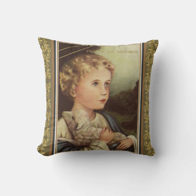 Goldbaby Jesus, der Wörter des Lamms w/Latin hält Kissen (Vorderseite)