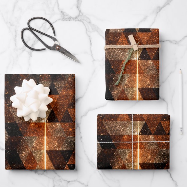 Goldbalken im geometrischen funkelnd Universum Geschenkpapier Set (Vorderseite)