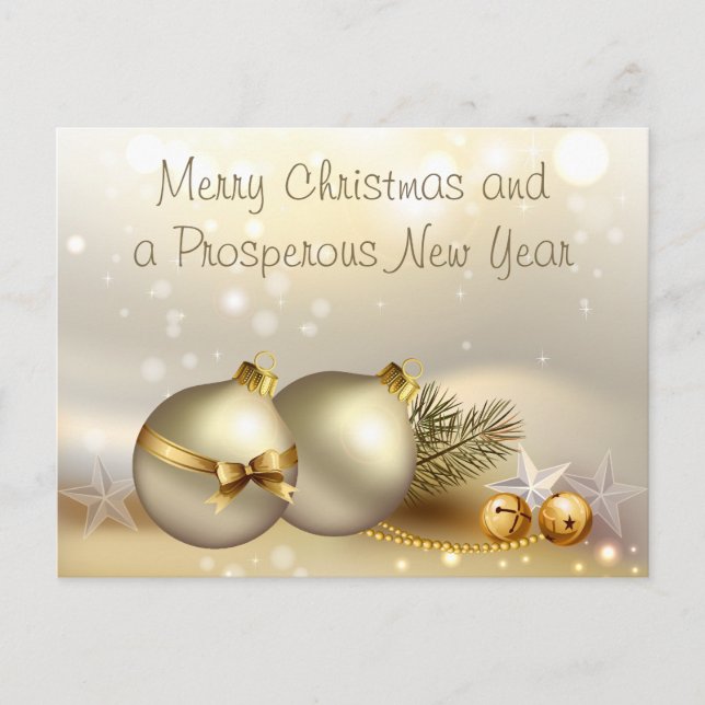 Goldbälle, Glocken und Stars Feiertagspostkarte (Vorderseite)