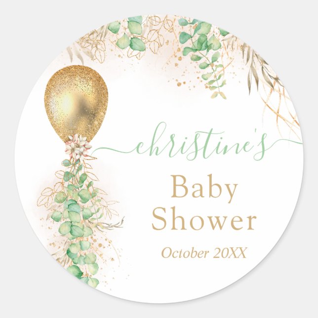 Goldballon Wasserfarben BläsernBaby-Dusche Runder Aufkleber (Vorderseite)