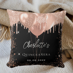 Goldballons aus Quinceanera, schwarze Rose, Party Kissen