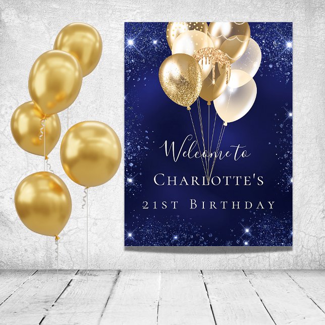 Goldballons der Birthday Marine Blue Glitzer willk Poster (Von Creator hochgeladen)