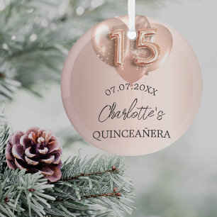 Goldballons der Rose Quinceanera Ornament Aus Glas