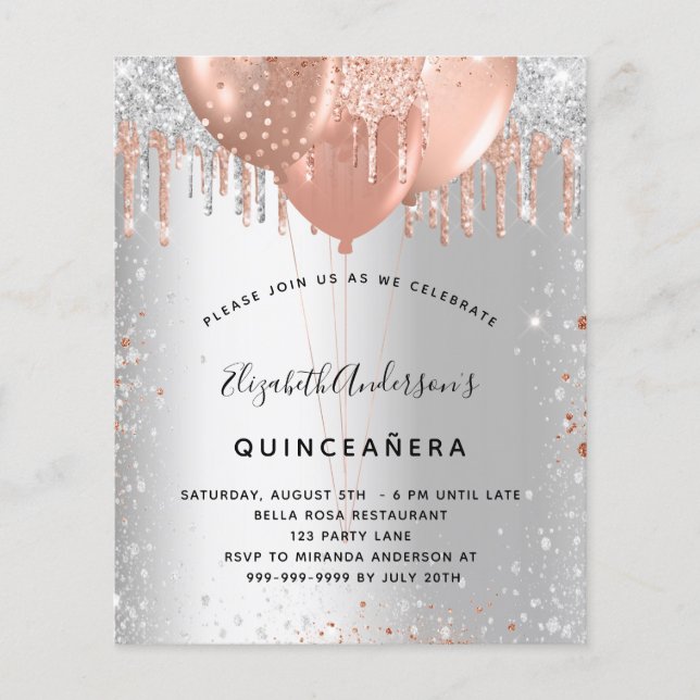 Goldballons der Silberbarren Rose Quinceanera Flyer (Vorne)