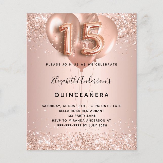 Goldballons für die Rose Quinceanera Flyer (Vorne)