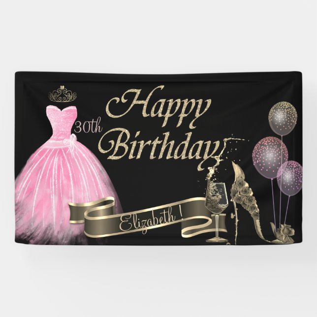 Goldballons, Glas, Ferse, Chic Dress, Schwarz Banner (Horizontal)