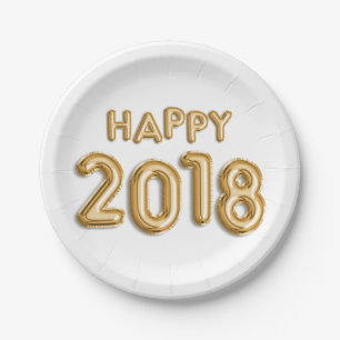 Goldballons glücklich 2018   Silvesterabend-Party Pappteller