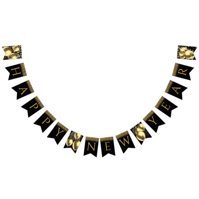 Goldballons, Konfetti-Glückliche Neujahrsbriefe Wimpelkette (Alle)
