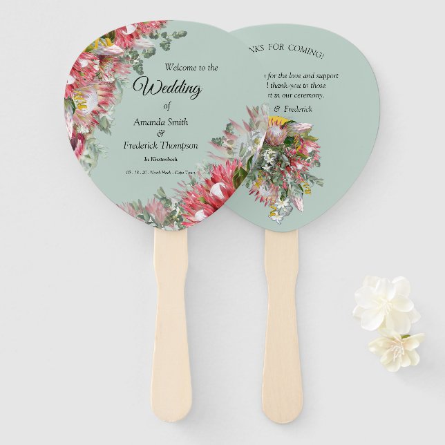 Goldband & Fuchsia Protea Bouquets Fächer (Vorne und Hinten)