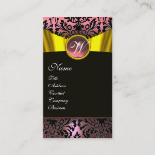 GOLDBÄNDER GELB SCHWARZ ROSA DAMAST MONOGRAMM VISITENKARTE