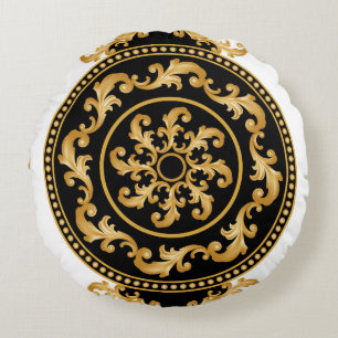 Goldbarock, Ketten, schwarze Dekoration Rundes Kissen