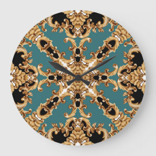 Goldbarock, luxuriöses Ornamentdesign. Große Wanduhr