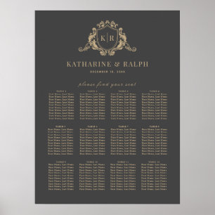 Goldbarock-Wappen-Monogramm-Hochzeitstabelle Poster