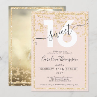 Goldbarren Glitzer Konfetti Rose Sweet 16 Foto Einladung