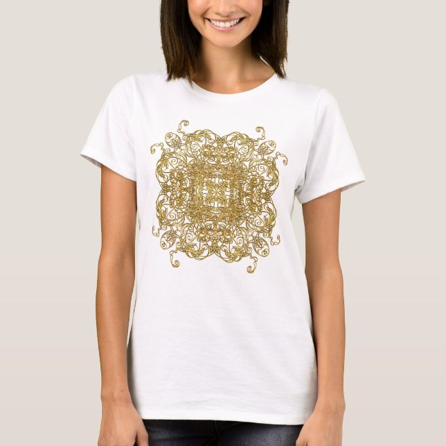Goldbarren-Glitzer-Mandala-Blume T-Shirt (Vorderseite)