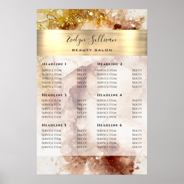 Goldbarren-Glitzer-Wasserfarbenpreisliste Poster (Vorne)