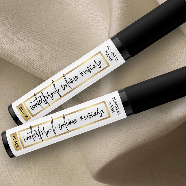 Goldbarren oder Lash Serum Kosmetische Tube Mascar Etiketten (Modern white and gold effect cosmetic mascara tube wrap around label with fully editable text)