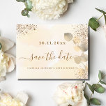 Goldbarsche Eukalyptus-Glitzer zum Geburtstag Save Ankündigungspostkarte<br><div class="desc">Eine trendige und mädchenhafte Save the Date-Karte für eine 40. Geburtstagsfeier (oder jedes Alter). Ein goldfarbener Hintergrund mit goldenem Eukalyptusblättern und Imitaten goldener Glitzer Staub. Personalisieren und fügen Sie Datum, Namen und Text. Goldene Buchstaben. Der Text: Save the Date ist mit einem großen angesagten, handgeschriebenen Stilskript geschrieben. Zurück: goldfarbenes Postkartendesign....</div>
