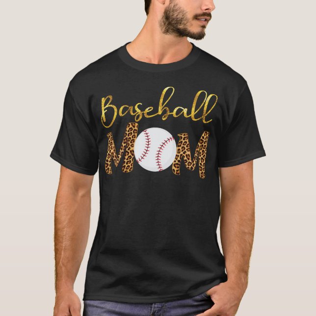 Goldbaseball Mama Leopard Design Funny Mothers Day T-Shirt (Vorderseite)