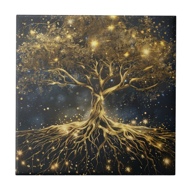 Goldbaum Alte Vintage Keramik Tile Fliese (Vorderseite)