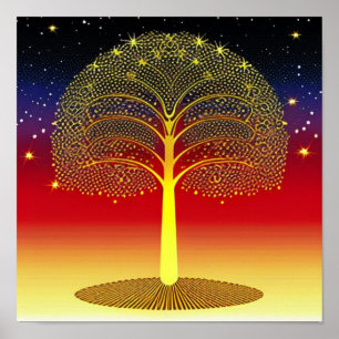 Goldbaum bei Sonnenuntergang Poster