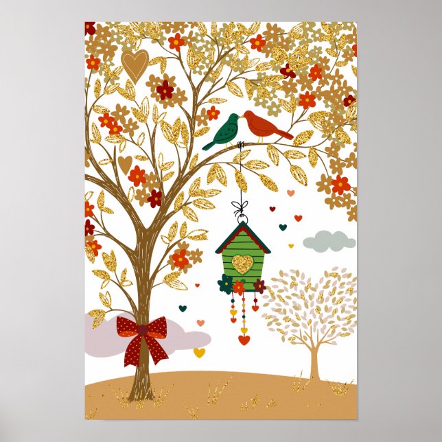 Goldbaum des Love Bird Couple Kissing Poster (Vorne)