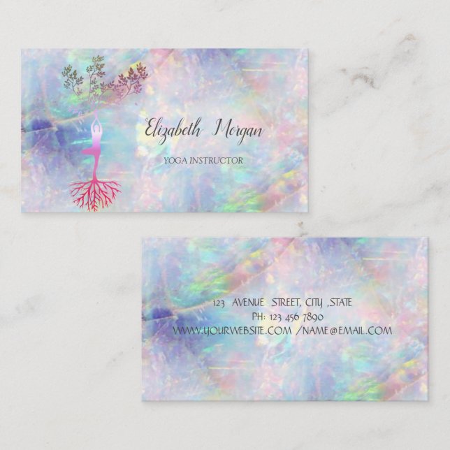 Goldbaum-Silhouette, Yoga, Opal Visitenkarte (Vorne/Hinten)