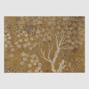 Goldbäume und Vögel Vintage Szene Dekoupage Seidenpapier