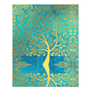 Goldbaumreflexion auf Blau Pfau Fotodruck