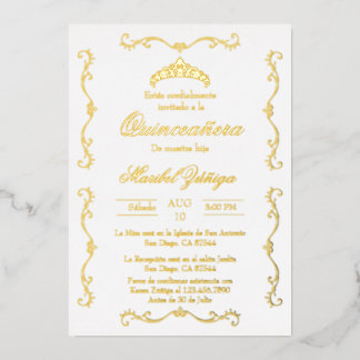 Goldbeige mit Kranz Quinceanera Einladung
