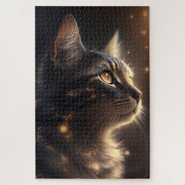 goldbeleuchtete Katze Puzzle (Vertikal)