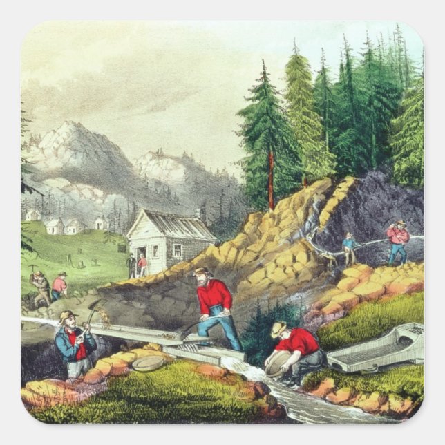 Goldbergbau in Kalifornien Quadratischer Aufkleber (Vorderseite)