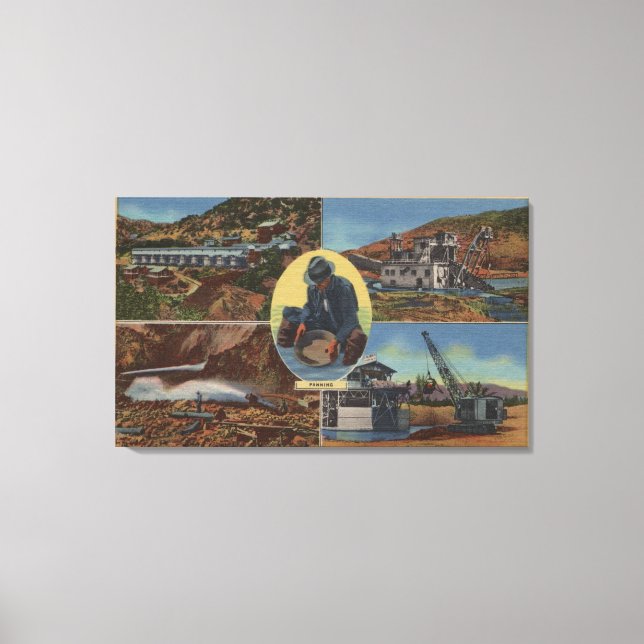 Goldbergbau in Kalifornien - Quarz, Dredge Leinwanddruck (Vorderseite)