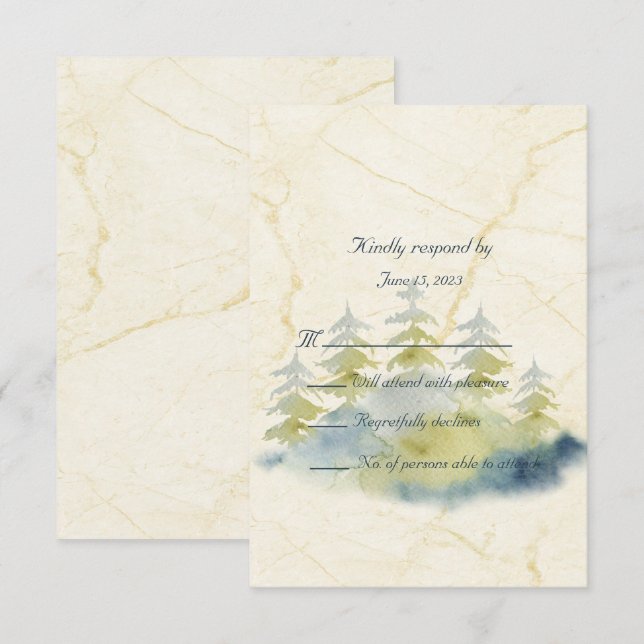 Goldberge Hintergrund Grüne und Blaue Bäume RSVP Karte (Vorne/Hinten)
